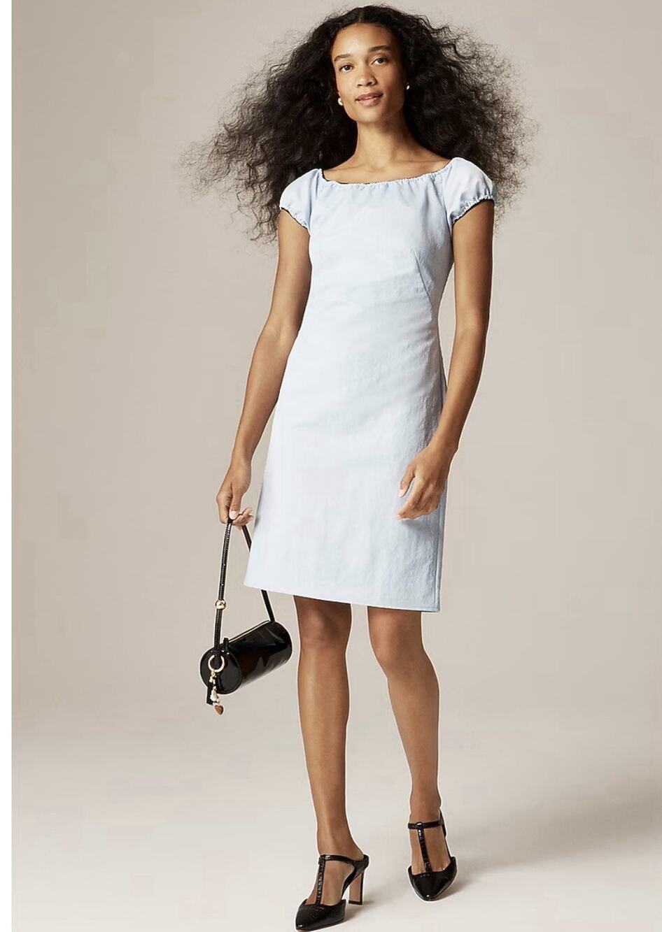 J.Crew Off the Shoulder Mini Dress 16 Textured Nylon Gentle Sea Light Blue NWT